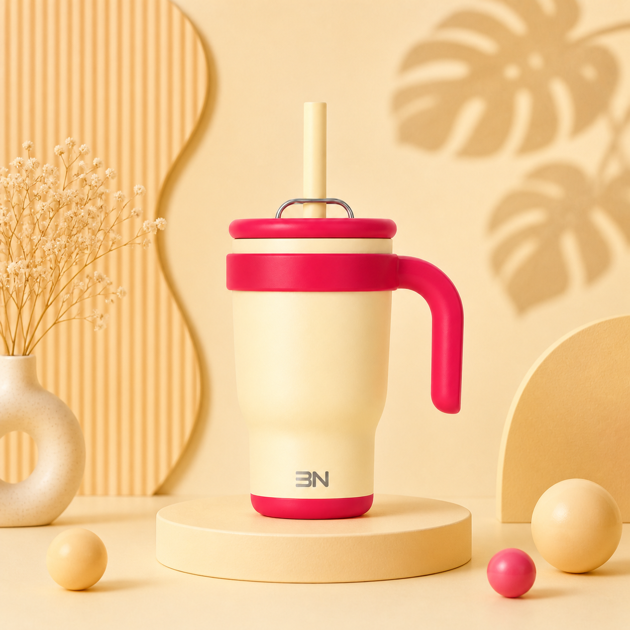 The 3N Nova Drinkbeker in Beige & Rode